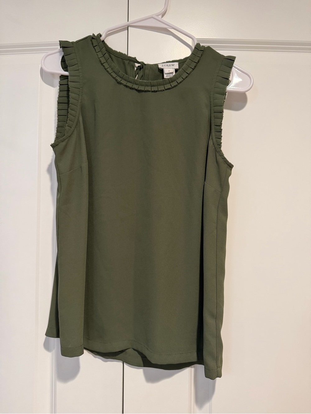 J. Crew Olive Green Ruffle-Trim Sleeveless Top